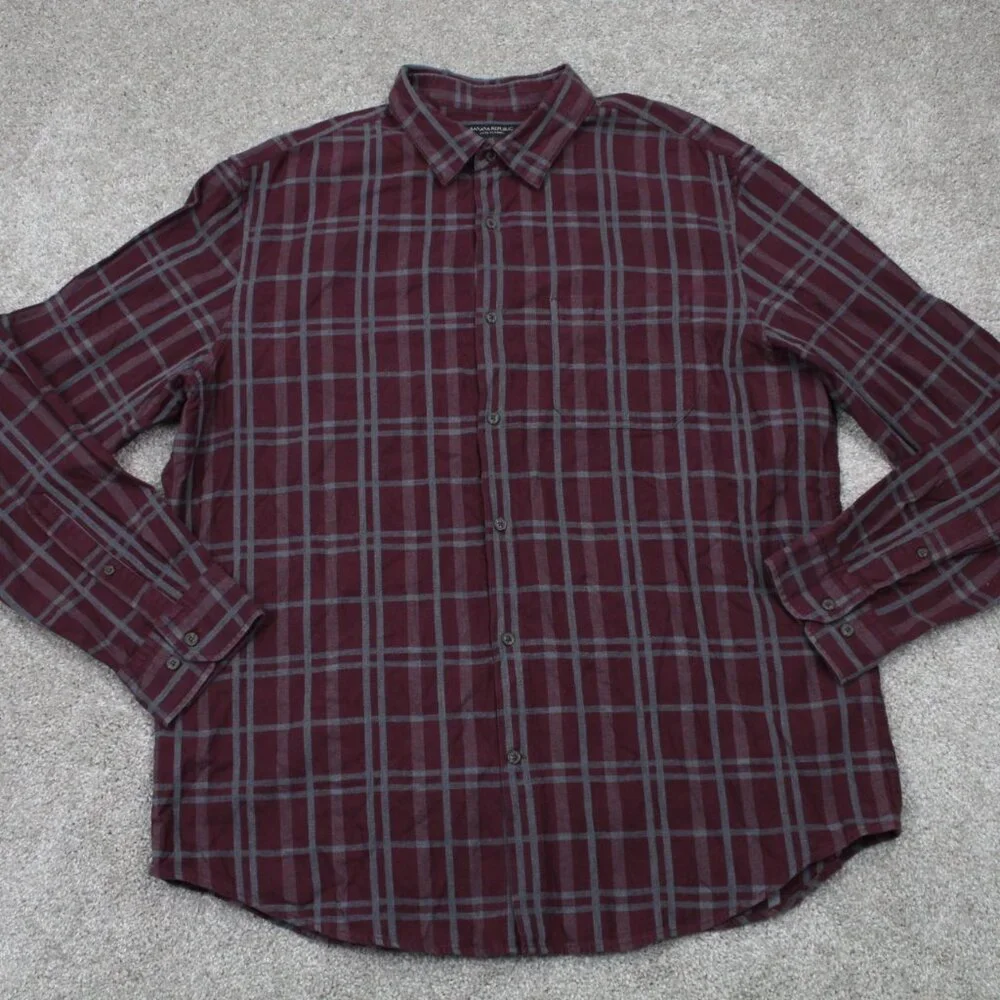 Banana Republic Luxe Flannel Shirt Adult XL Red Camden Fit‎ Cotton L/S Button Up